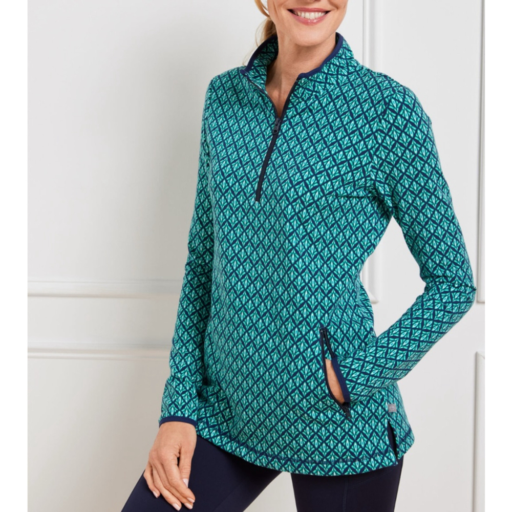 T by Talbots Mockneck Pullover Half Zip Geo Print Terry Interior Size XS